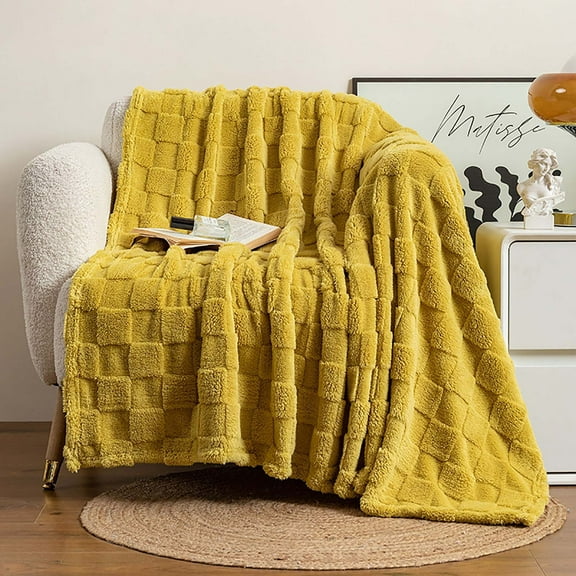 Djunllk Throw Blanket for Couch - Yellow Ultimate Cozy Microfiber Soft Blanket, Fluffy Breathable Lightweight Throw Blanket All Year Round, 27.5" x 39.3"