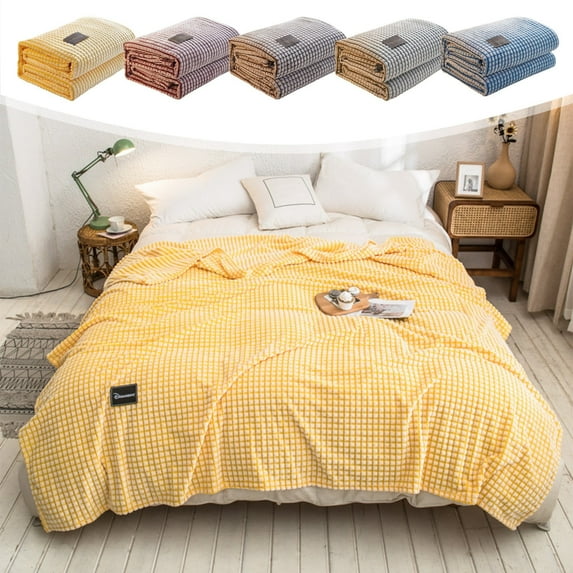Djunllk Throw Blanket - Yellow Microfiber Ultimate Cozy Soft Blanket, Breathable Fluffy Blanket All Season Use, 78.7" x 90.5"