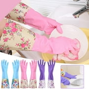 Djunllk Waterproof Rubber Gloves - Pink Medium Non-Slip Household dishwashing gloves, Long Sleeves Reusable Cleaning Gloves,Drip-Catch Cuff Kitchen Gloves