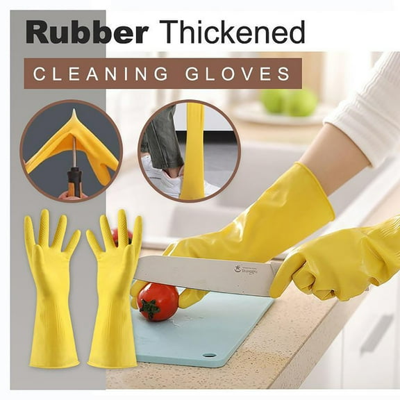 Clearance! Djunllk Waterproof Rubber Gloves - Reusable Non-Slip Cleaning Gloves with Long Cuff, Flexible Kitchen Gloves Dishwashing Gloves for Kitchen & Bathroom Cleaning