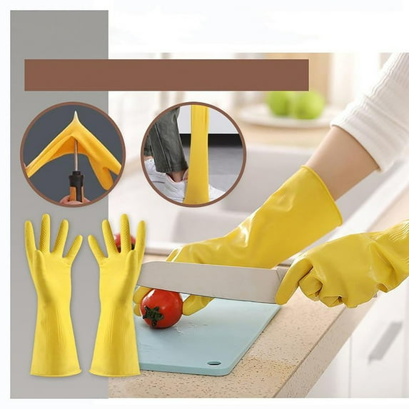 Djunllk Waterproof Rubber Gloves - Reusable Non-Slip Cleaning Gloves with Long Cuff, Flexible Kitchen Gloves Latex Free Dishwashing Gloves for Kitchen & Bathroom Cleaning, Large