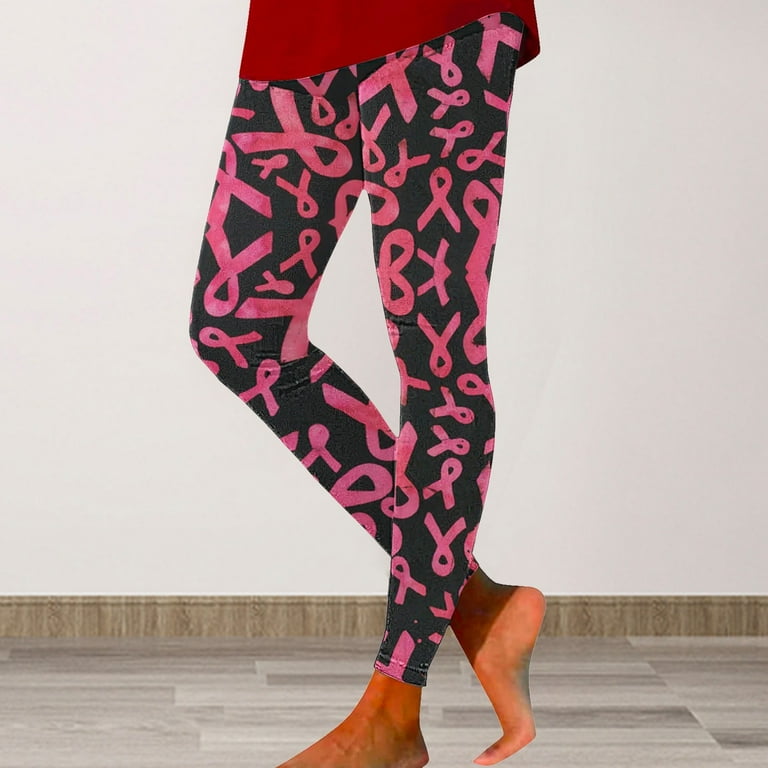 Clearance Dkainn Leggings for Women Breast Cancer Awareness Ribbon Print Leggings Promotion Sale Walmart