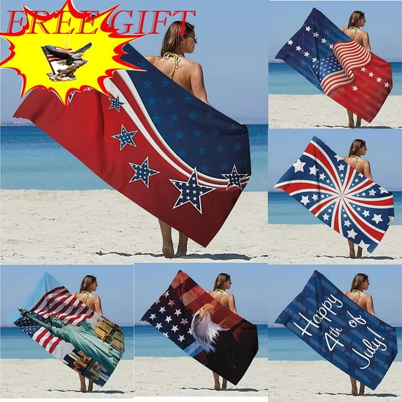 Dmlowu 4th of July Decorations Beach Towel 28x55" Patriotic Personalized Beach Towels Soft Quicker Dry Sandproof Independence Day Beach Blanket for Outdoor Travel Swimming Pool