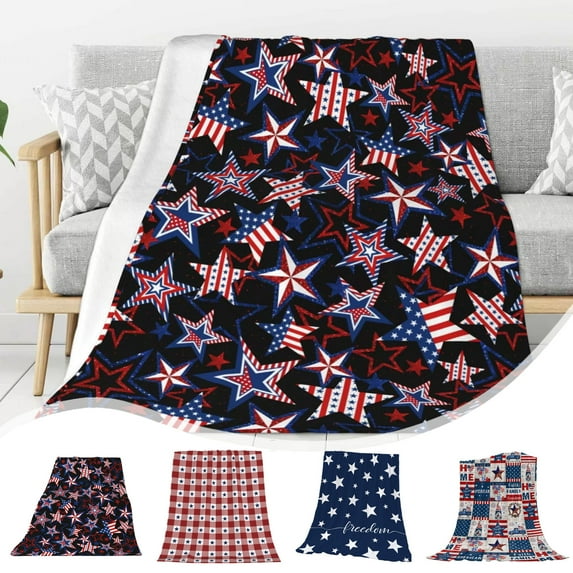Dmlowu 4th of July Decorations Fleece Blanket 28x39" Extra Soft Blanket Memorial Day Decorations Bed Blanket Comfortable Warm Throw Blanket for Couch Travel Camping Living Room Home Decor