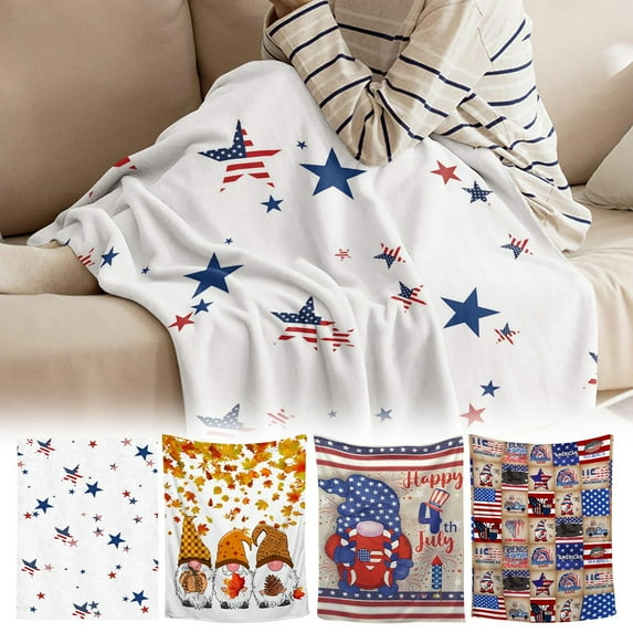 Dmlowu 4th of July Decorations Fleece Blanket 28x39" Luxury Soft Blanket Memorial Day Decorations Bed Blanket Warm Throw Blanket for Couch Travel Camping Living Room Home Decor