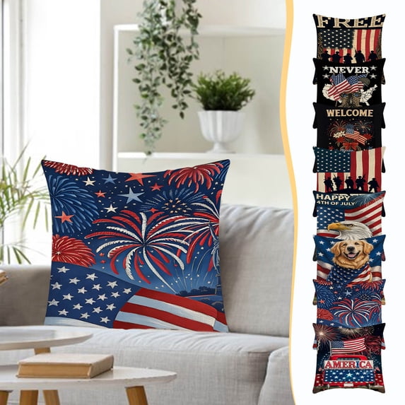 Dmlowu 4th of July Decorations Pillow Covers 18x18" Warm Patriotic Throw Pillow Covers Luxury Soft Independence Day Couch Pillow Covers for Living Room Bed Sofa