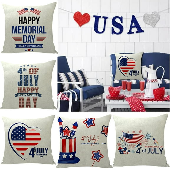 Dmlowu 4th of July Decorations Pillow Covers Soft Patriotic Throw Pillow Covers for Independence Day, Warm Couch Pillow Covers for Living Room Bed Sofa