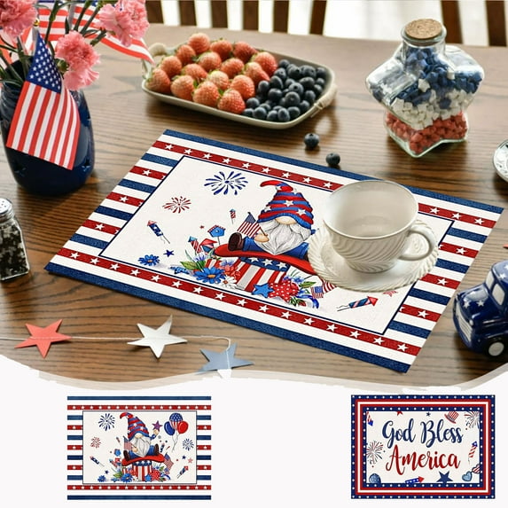 Dmlowu 4th of July Decorations Placemats 12x18" Insulation Table Mats Non Slip Stain Proof Memorial Day Decorations Outdoor Placemats for Dinner Party Table Hotel Home Decoration