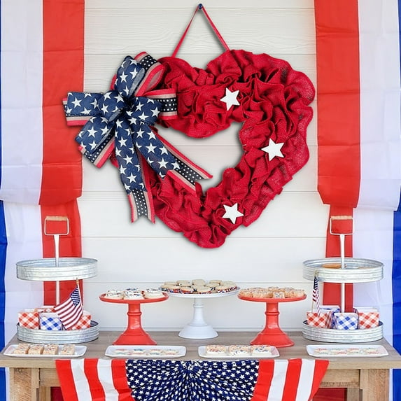 Dmlowu 4th of July Decorations Wreath Handcrafted Patriotic Wreath Memorial Day Decorations Summer Wreaths for Front Door Wall Home Indoor Outdoor
