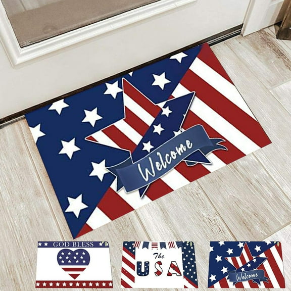 Dmlowu 4th of July Decorations Bathroom Rugs 16x24" Non Slip Patriotic Kitchen Mats for Floor Luxury Soft Quicker Dry Rugs for Living Room