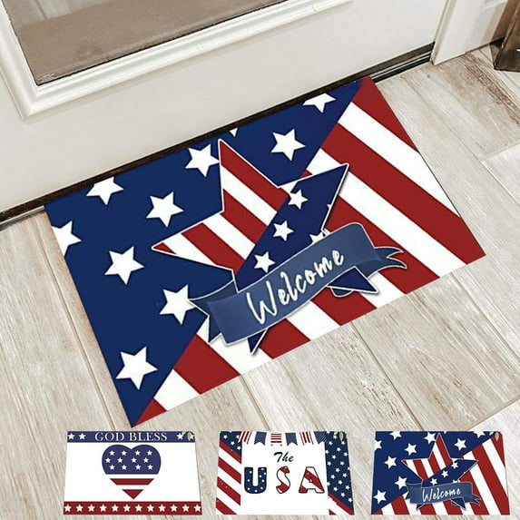 Dmlowu 4th of July Decorations Bathroom Rugs 16x24" Non Slip Patriotic Kitchen Mats for Floor Luxury Soft Quicker Dry Rugs for Living Room