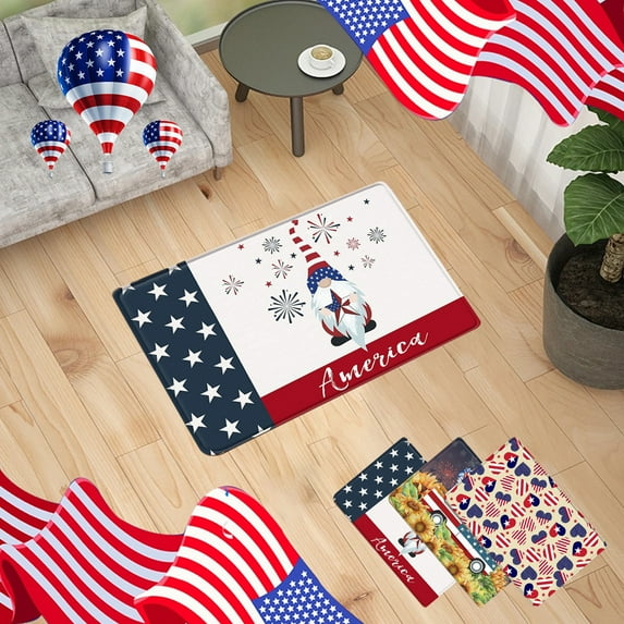 Dmlowu 4th of July Decorations Bathroom Rugs 16x24" Non Slip Patriotic Kitchen Mats for Floor Quicker Dry Comfortable Rugs for Living Room