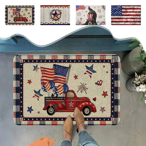 Dmlowu 4th of July Decorations Bathroom Rugs 16x24" Non Slip Patriotic Kitchen Mats for Floor Quicker Dry Luxury Soft Rugs for Living Room