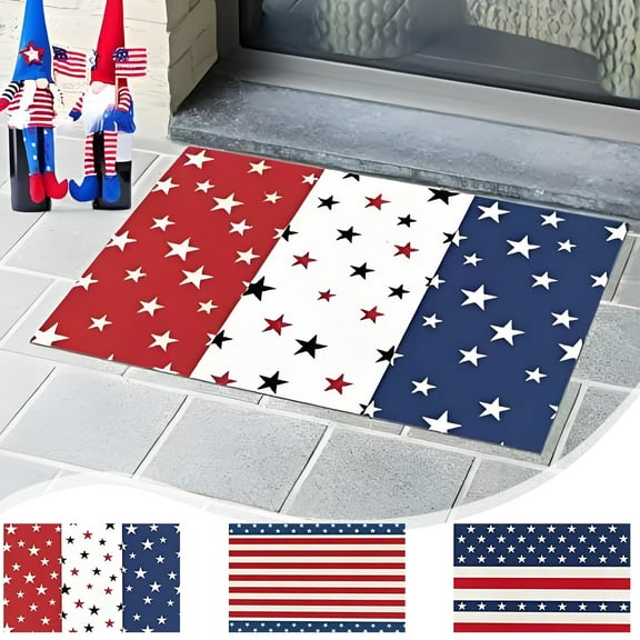 Dmlowu 4th of July Decorations Bathroom Rugs 20x32" Non Slip Patriotic Kitchen Mats for Floor Quicker Dry Extra Soft Rugs for Living Room