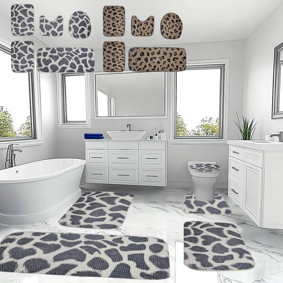 Dmlowu Bathroom Rug Set 5pc Soft Thick Bathroom Rugs Hight Absorbent Bath Mats for Bathroom Quicker Dry Non Slip Machine Washable Bathroom Rugs for Home Hotel Bathroom