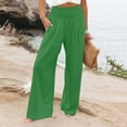 thumbnail image 1 of Clearance! Dndif Linen Pants Women High Waist Wide Leg Pants For Women Smocked Elastic Waist High Waist Loose Comfy Casual Pants With Pockets Flowy Pants For Women Green S-2XL, 1 of 5