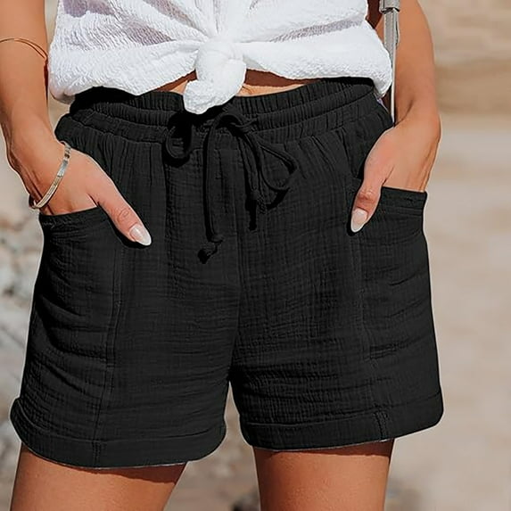 Clearance! Dndif Linen Shorts For Women Women's Fashion Casual High Waist Pants Straight Leg Sports Casual Loose Shorts Beach Shorts For Women Black S-3XL