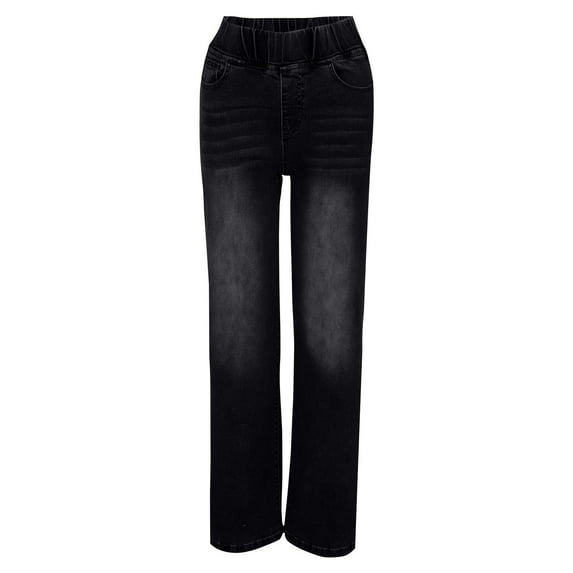 Clearance! Dndif Straight Leg Jeans For Women Women Sweatpant Jeans Sweatpants That Look Like Jeans High Waisted Stretchy Pull On Wide Leg Denim Pants With Pocket Stretch Pants For Women Black XS-XL