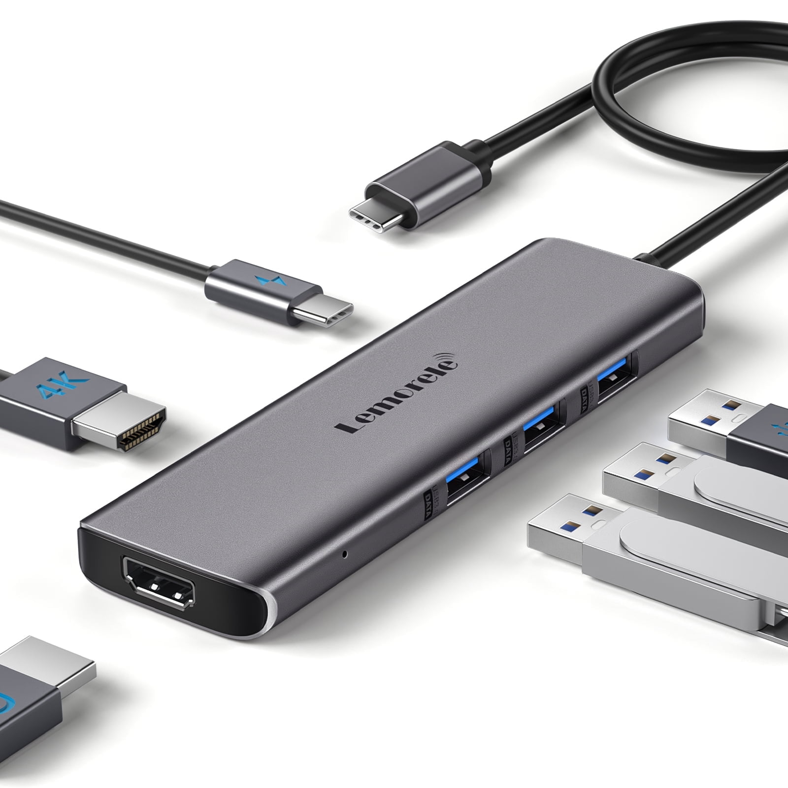 Clearance Docking Station, Lemorele 6 in 1 Dual Display Aluminium Housing Adapter with Dual HDMI, USB 3.0, 100W PD, USB C Hub for PC, Laptop, Surface