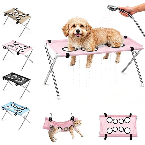 Clearance!! Dog Bathing Hammock Stand, Foldable Adjustable Dog Grooming Hammock for Small & Medium Dogs, Home Salon Grooming, Washable Mesh, Joint Support & Restraint