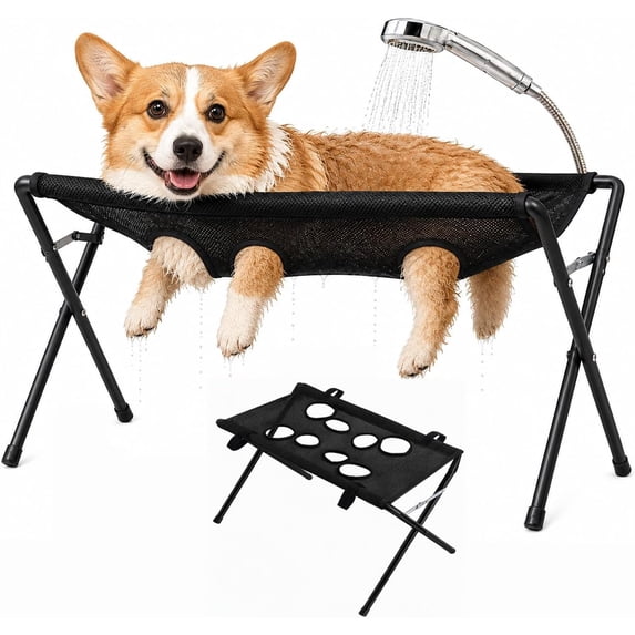 IGSAFAF Dog Grooming Hammock Stand, Bath Sling Shower Chair, Black