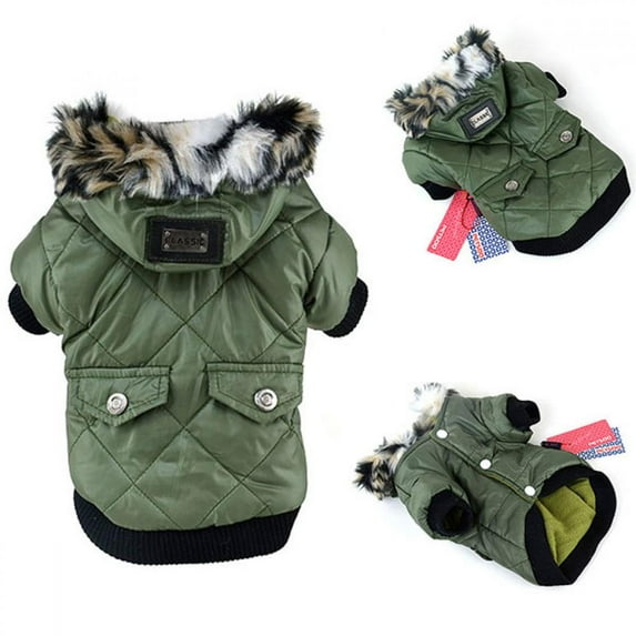 Clearance! Dog Winter Jacket Cute Warm Coats Dog Clothing For Pet Faux Pockets Fur Trimmed Dog Puppy Hoodie Pets Jacket Costume
