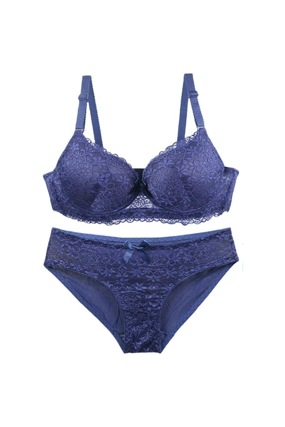 Womens Bra and Panty Sets 2 Piece Underwear Set for Women Bras and Regular Fit Comfort Padded Bra and Panty Bralette Women's Underwear and Bras Lace Bra and Panty Set Blue 85B