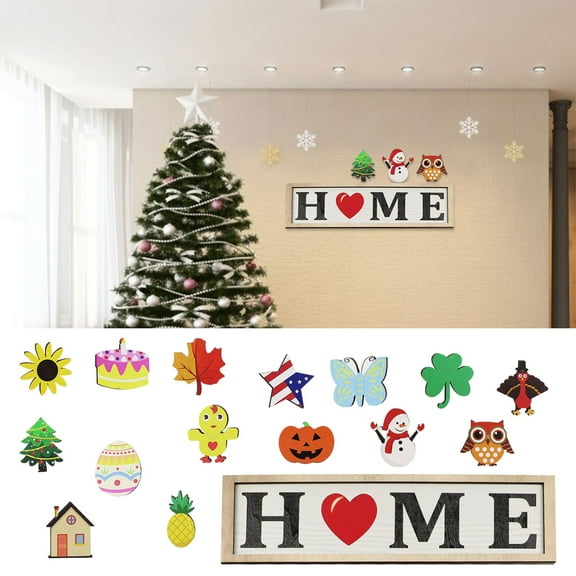 Clearance Door Hanging Decoration under $10,Cute Interchangeable Seasonal Welcome Sign Front Door Decoration Rustic Round Wood Wall Hanging Outdoor Spring Summer Fall Winter All Seasons Holida