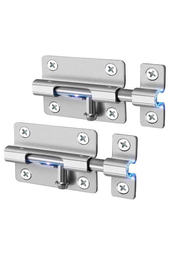 Clearance Door Security Slide Latch Lock, Keyless Entry Door Lock, Thickened Stainless Steel Sliding Door Lock, Easy to Install Gate, Slide Latch Lock with 12 Screws (2 Pack)