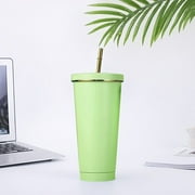 Clearance! Double Layer Stainless Steel Portable Edged Insulation Cup Creative Straw Cup Durable Paint 500Ml 1*Thermos Cup, 1*Straw