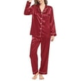 thumbnail image 1 of Clearance! Dowegor Womens Silk Like Pajamas Long Sleeve Set Two Sleepwear Button Down Nightwear Loungewear Setscotton Silk Pajamas Satin Pajama Pants Cute Fedora Pajamas Pants Women C XL, 1 of 6