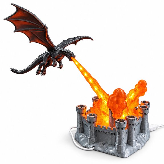 Clearance! Dragon Bookshelf Light, 3D Printed Fire Dragon Lamp, Winged Dragon Sculpture with Red Flame Effect for Desks & Shelves