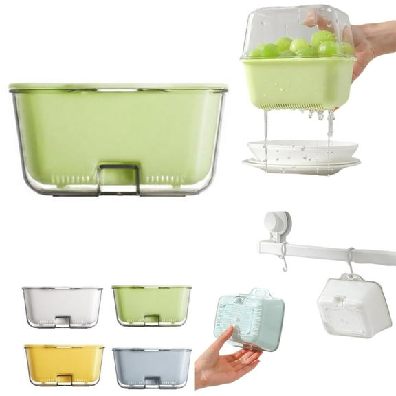 Clearance Drain Rack under $5 Kitchen Colanders Bowl Set Double Layer Plastic Fruits Vegetable Washing Basket 2 In 1 Food Fruit Strainers Large Plastic Double Layered Strainer Basket For Cleanin