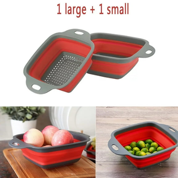 Clearance Drain Rack under $5,Vegetables And Fruits Kitchen Mesh Folding Silicone Colander Strainer Set Collapsible Colander Set 2pcs