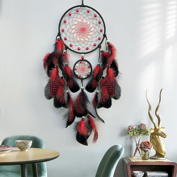 Clearance! Dreamcatchers Windchimes with Feathered Tassels and Night Glowing Beads Hanging Ornament Home and Bedroom Wall Decors on Clearance E