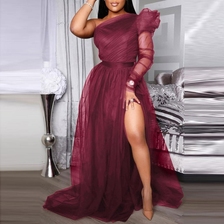 Clearance Dress MIARHB Plus Size Ladies Elegant Lace Wedding Evening Long Wine XXXXL