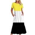 thumbnail image 1 of Dresses for Women 2025 Color Block Tiered Casual Loose Ankle Length Dress Short Sleeve Crewneck Holiday Dress Pockets Green,XL, 1 of 5