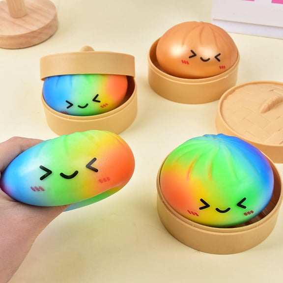 Clearance!Dumpling Squishy, Anxiety Relief Fidget, Jumbo Dumpling Stress Ball, Rainbow Mystery Squishy Bun, Soft Squeeze Decompression Dough for Adults
