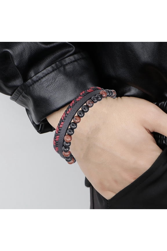 Clearance!EARSTMAKEUP Natural Volcanic Stone Eye Beaded Bracelet, Health Care Bracelet, Shaping Physiotherapy Bracelet Cowhide Rope Agate Bracelet