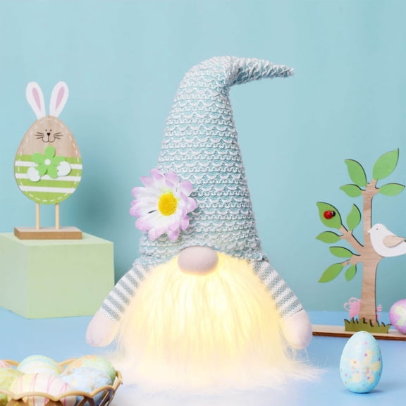 EGNMCR 15"Lighted Bunny Easter Gnome Plush,Scandinavian Swedish Tomte, Light Up Elfs Toy Easter Present, Battery Operated Rabbit Gifts Spring Tabletop Easter Holiday Decorations