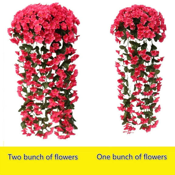 EGNMCR Artificial Hanging Flowers Plants with Baskets for Outdoor Decoration,Fake Faux Fuchsia Silk Orchid Flower Arrangement Planter for Home Indoor Outside Porch Patio Decor