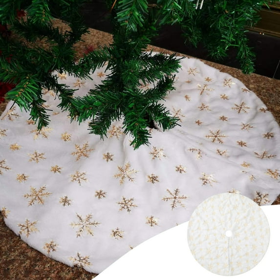 EGNMCR Christmas Tree Skirt, Gold Sequin Snowflake Large 30.7 Inch Faux Plush Artificial Xmas Tree Skirt Holiday Christmas Party Decorations Xmas Tree Skirts Base Mat Velvet Home Decor