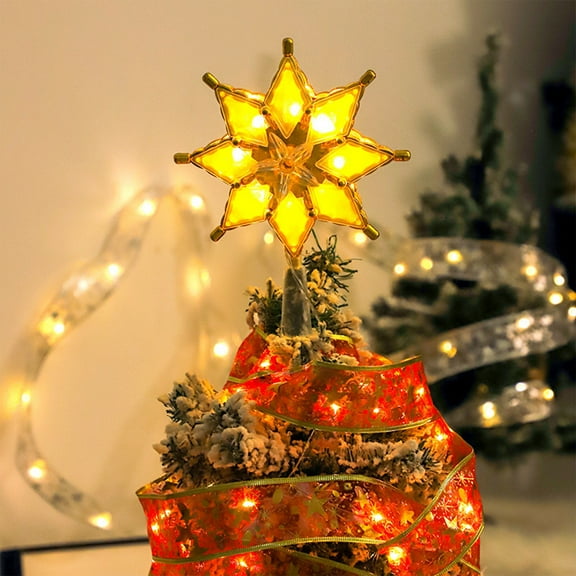 EGNMCR Christmas Tree Topper Lighted with LED Star Decorations Projector Silver Gold Star Tree Topper Night Light Projector for Indoor Outdoor Christmas Tree Decorations