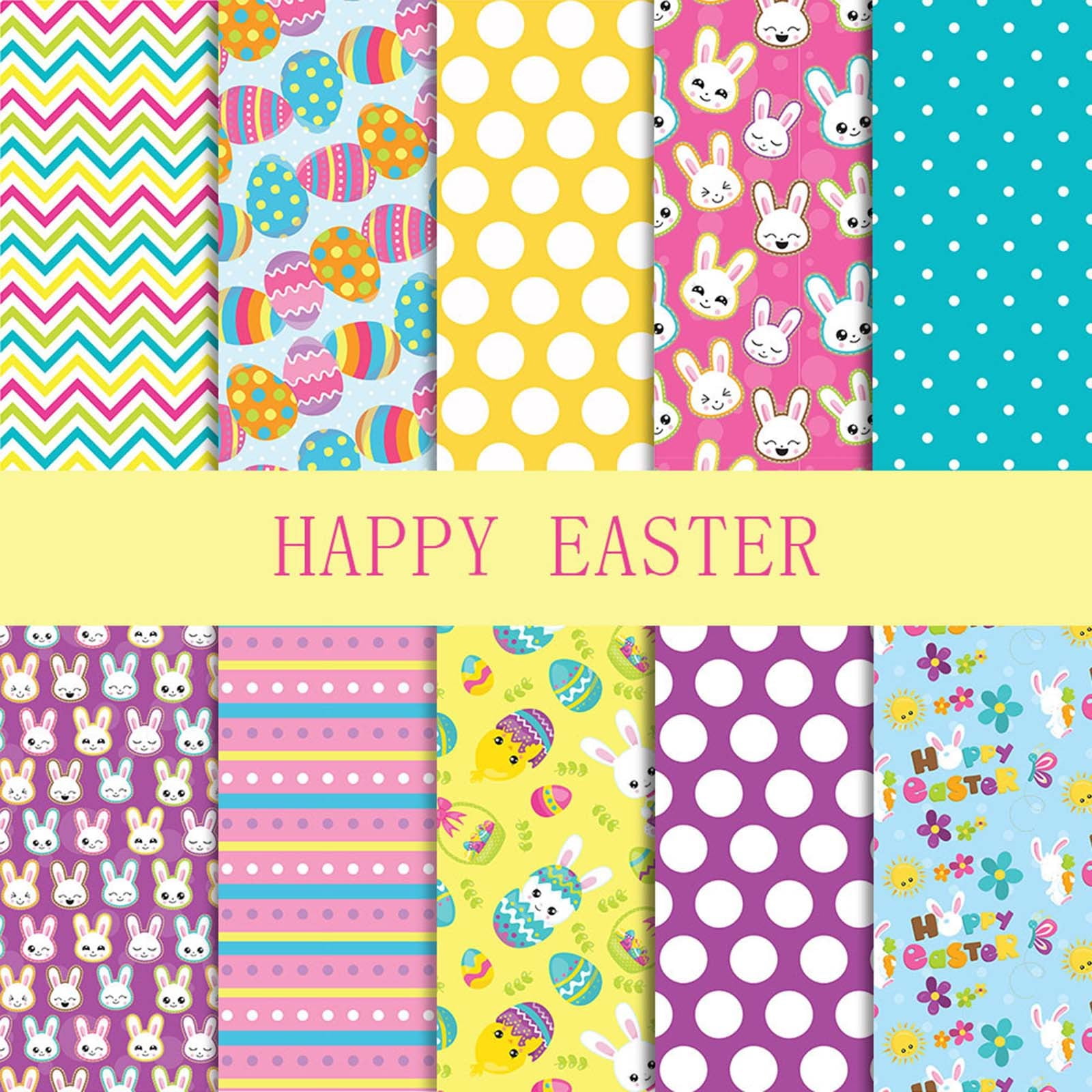 Clearance EGNMCR Easter Fabric,10 PCS 10 Inches Fats Quarters Fabric Bundles,Easter Cotton Bunny Chicken Printed Quilting Patchwork Fabric Squares Material for Easter Sewing Home Party Decor