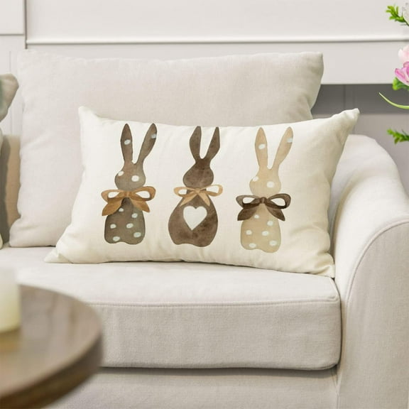 EGNMCR Easter Floral Garland Bunny Throw Pillow Cover, 12 x 20 Inch Spring Rabbits Holiday Cushion Case Decoration for Sofa Couch