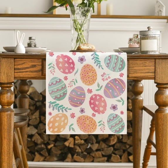 EGNMCR Easter Table Runner Easter Eggs Linen Printed Table Flag Easter Restaurant Decoration 4 Sizes Available