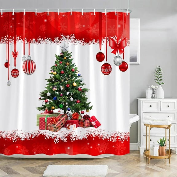 EGNMCR Mini Small Christmas Shower Curtain Christmas Tree Pattern Shower Curtain Dormitory Curtain Room Divider Curtain Happy New Year