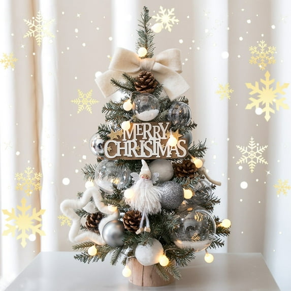 EGNMCR Tabletop Christmas Tree 18"Mini Small Artificial Christmas Tree LED String Lights,Ornaments Balls,Bells and Pine Cones Tabletop Small Xmas Tree for Holiday Indoor Christmas Decoration