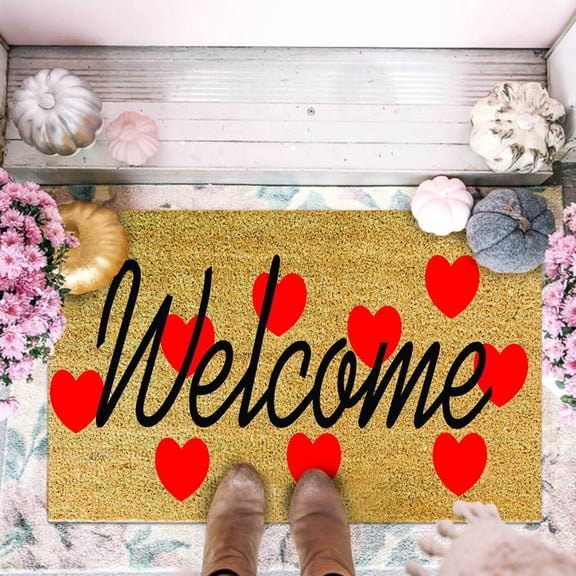 EGNMCR Valentines Day Heart Doormat Love Decorative Floor Entrance Rubber Mat Decor Doot Mat Non-Slip Indoor Outdoor Welcome Mat Washable Winter Holiday Doormat 15.7"*23.6" Gifts