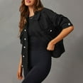thumbnail image 1 of EGNMCR Women's Denim Jacket Casual Long Sleeve Oversized Denim Shirts Distresse Button Down Stretch Jean Jacket Fall Outfits Fall Winter, 1 of 9